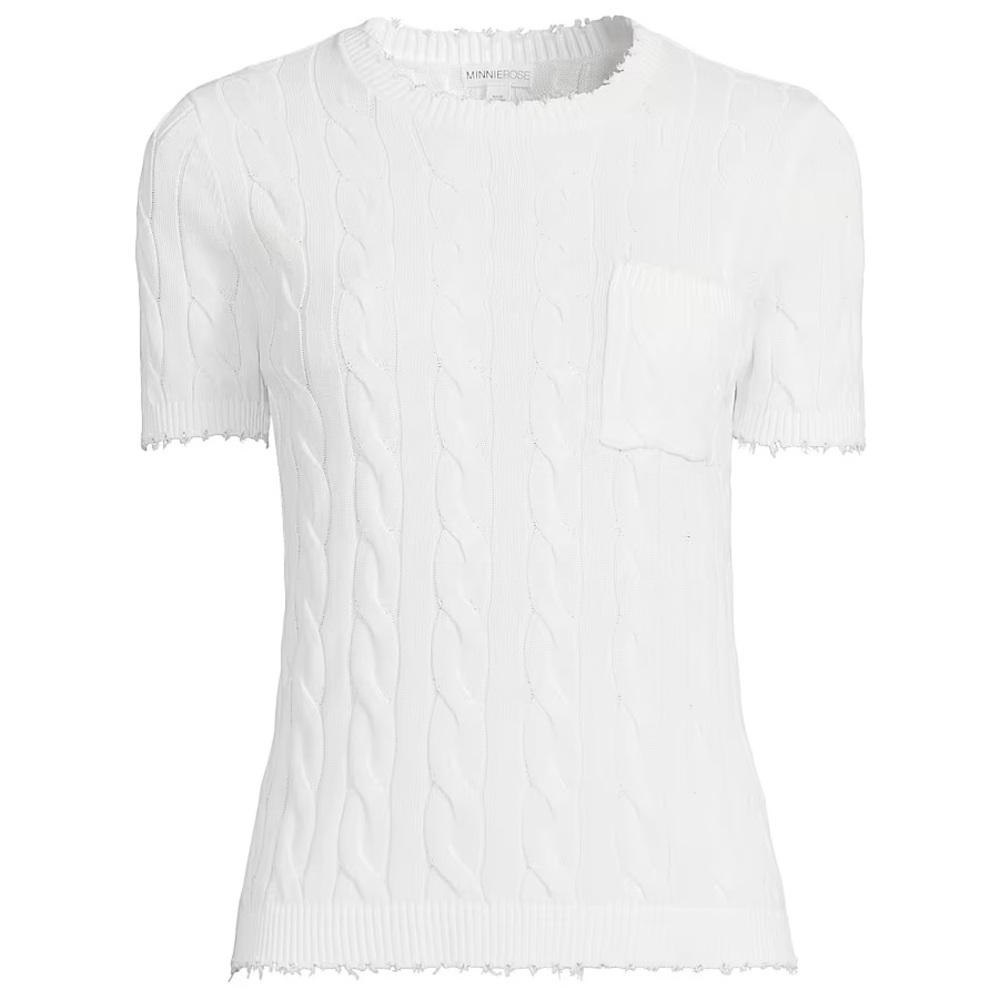 Minnie Rose Cotton Cable Knit Sweater